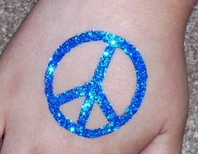 Blue Peace Sign Glitter Tattoo
